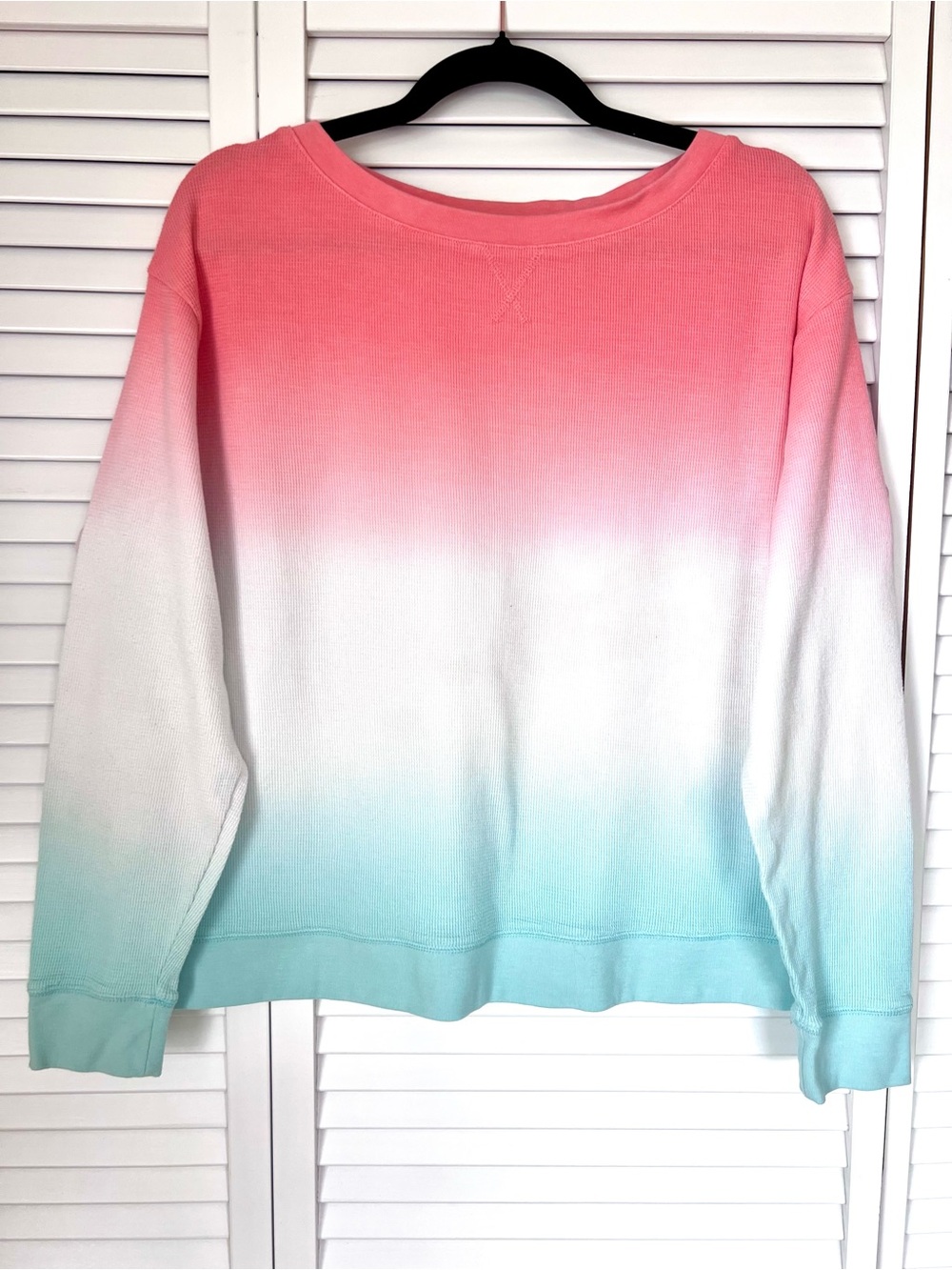 Splendid Women’s Ombre Pink Teal Thermal Top Sweatshirt Pullover Sundown Jada M
